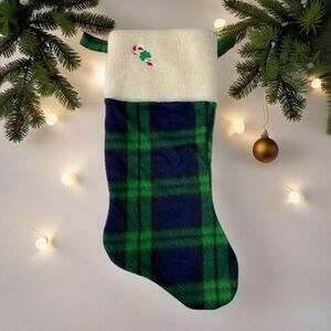 Irish Bundles Green Blue Tartan Plaid Christmas Stocking Sherpa Candy Cane